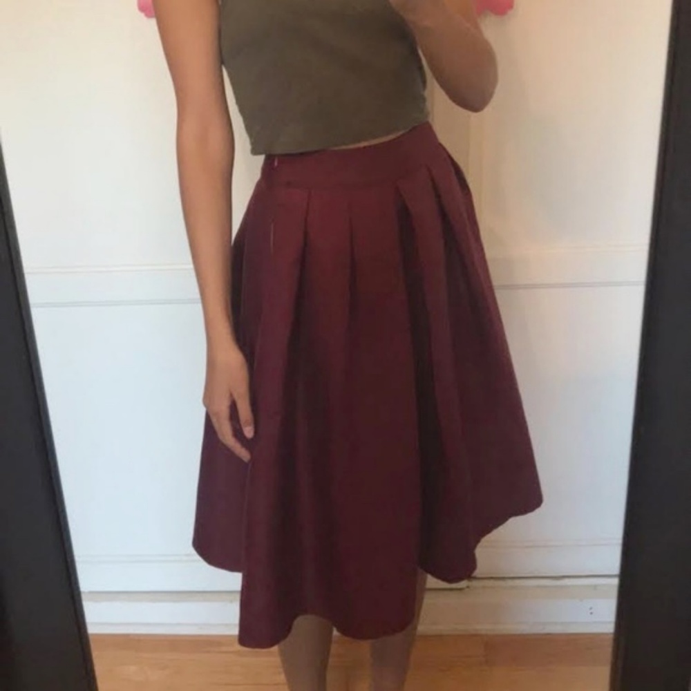 NWT Korean Fashion Fall Burgundy Midi Skirt XS